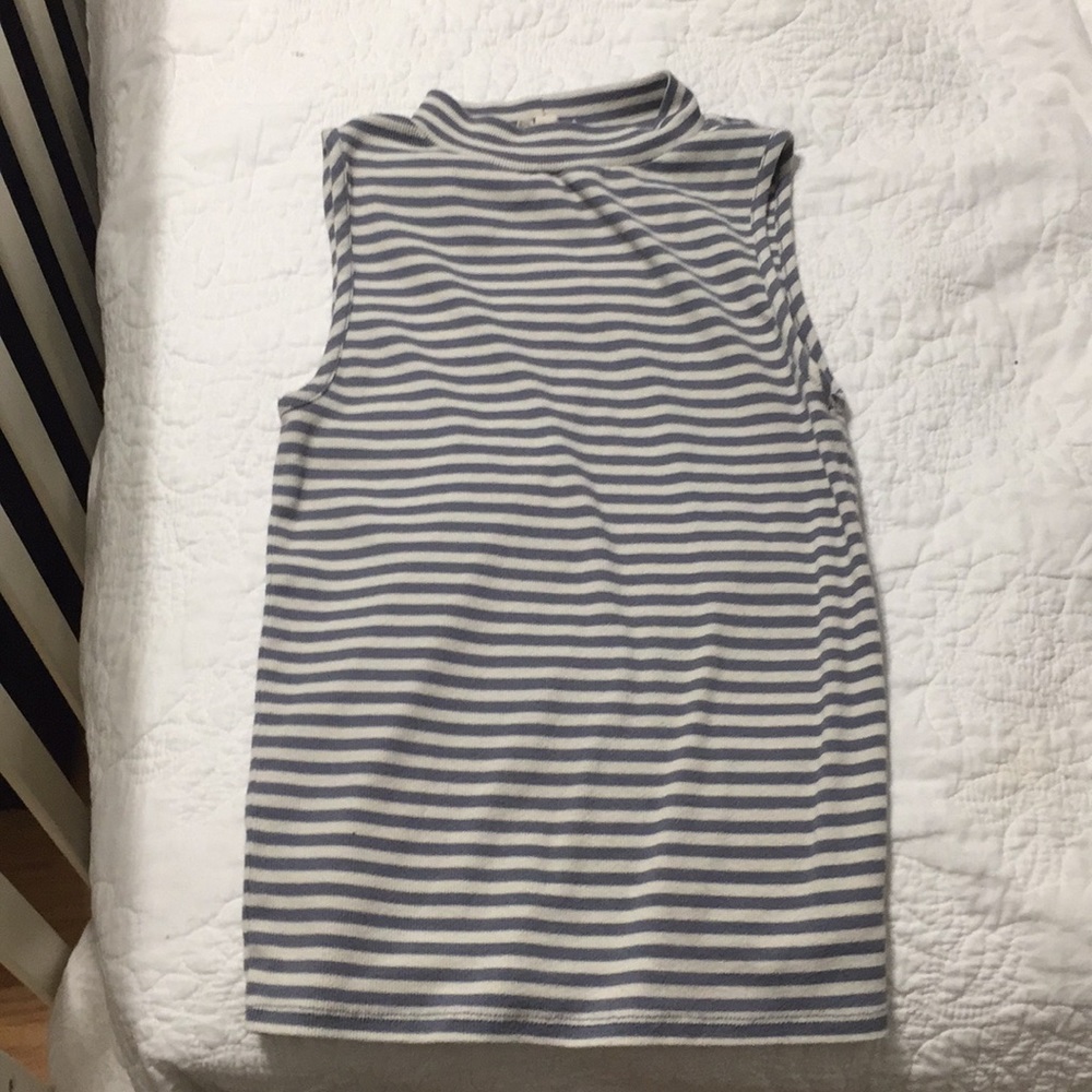 Blue and white striped turtle neck tank